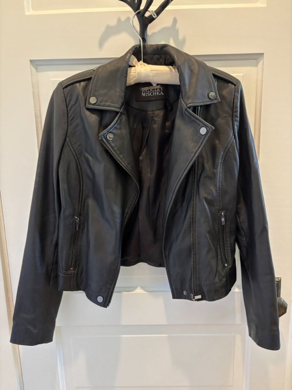 Badgley Mischka Black Leather Moto Jacket - Size XS - Excellent Condition - Picture 2 of 7